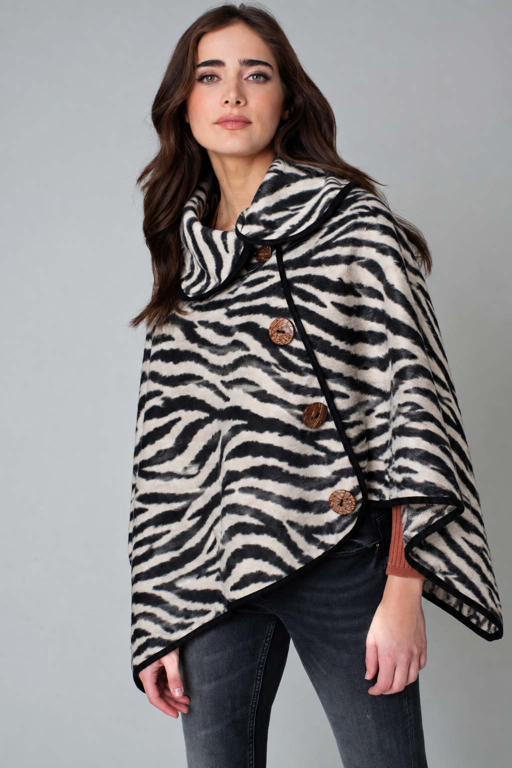 Leopard Button Deco Poncho