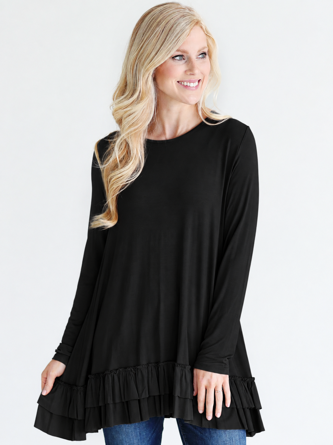 Taupe Dlmn Double Ruffle Tunic