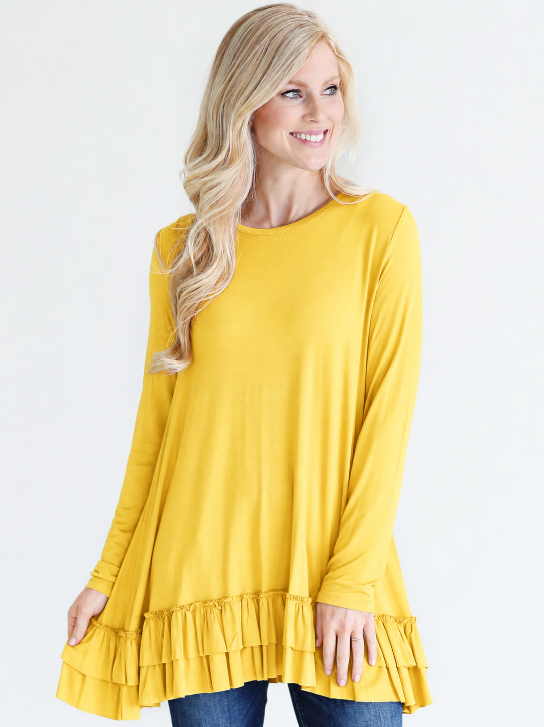 Taupe Dlmn Double Ruffle Tunic