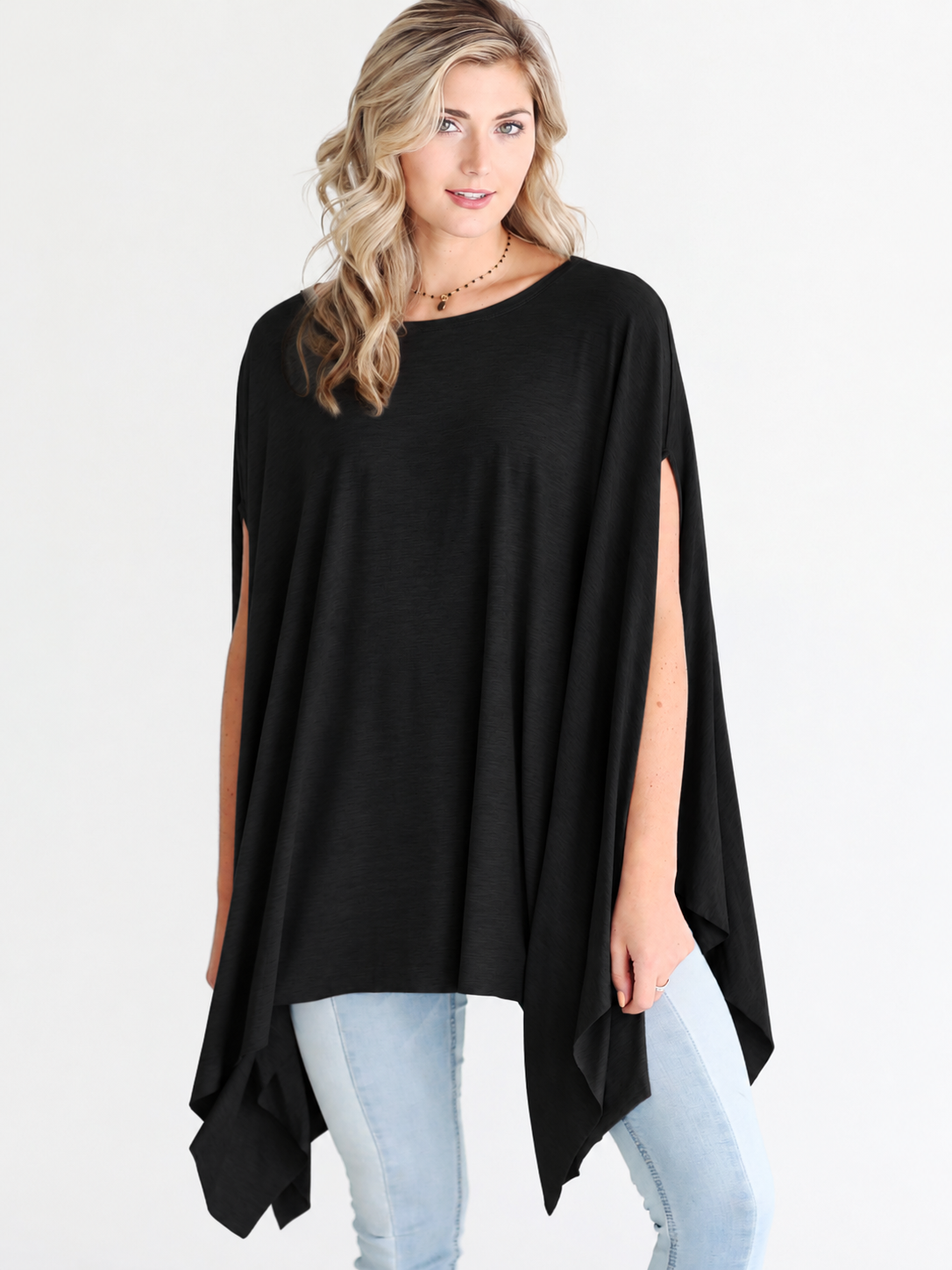 Heather Gray Dlmn Handkerchief Poncho Top