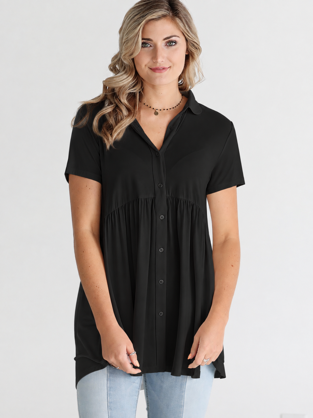 Ivory Dlmn Button Up Babydoll Top