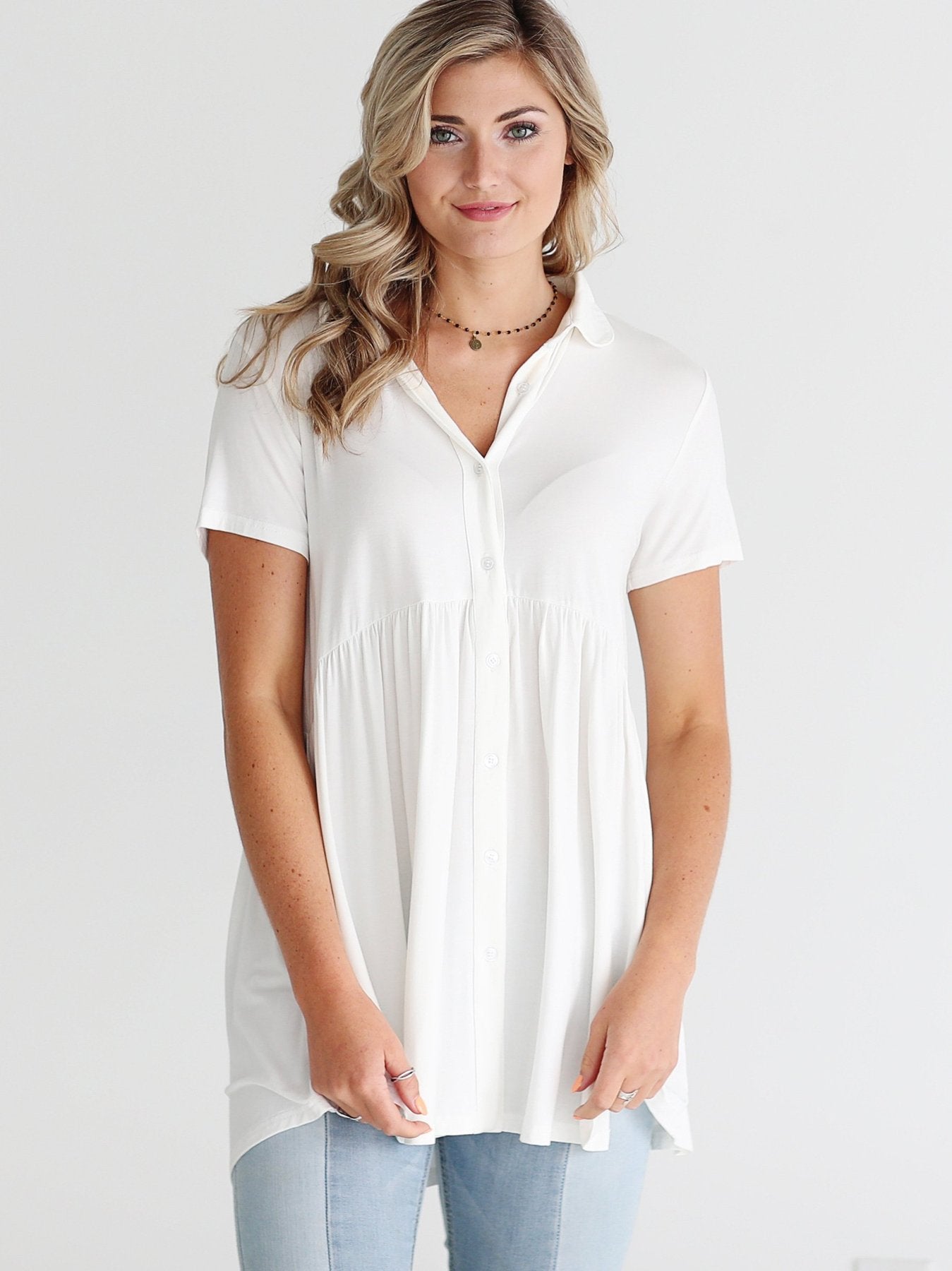 Ivory Dlmn Button Up Babydoll Top