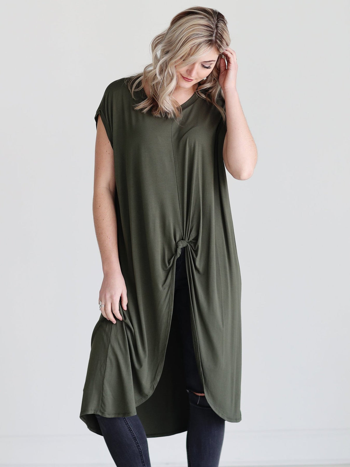Army Dlmn Knotted High-low Top