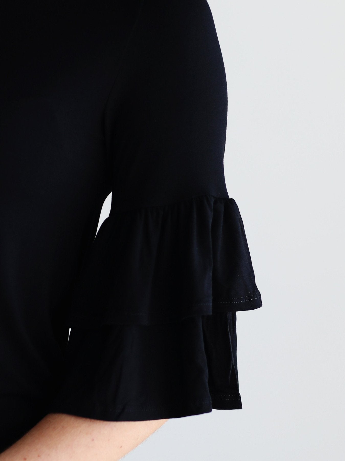 Black Dlmn Double Ruffle Sleeve Top