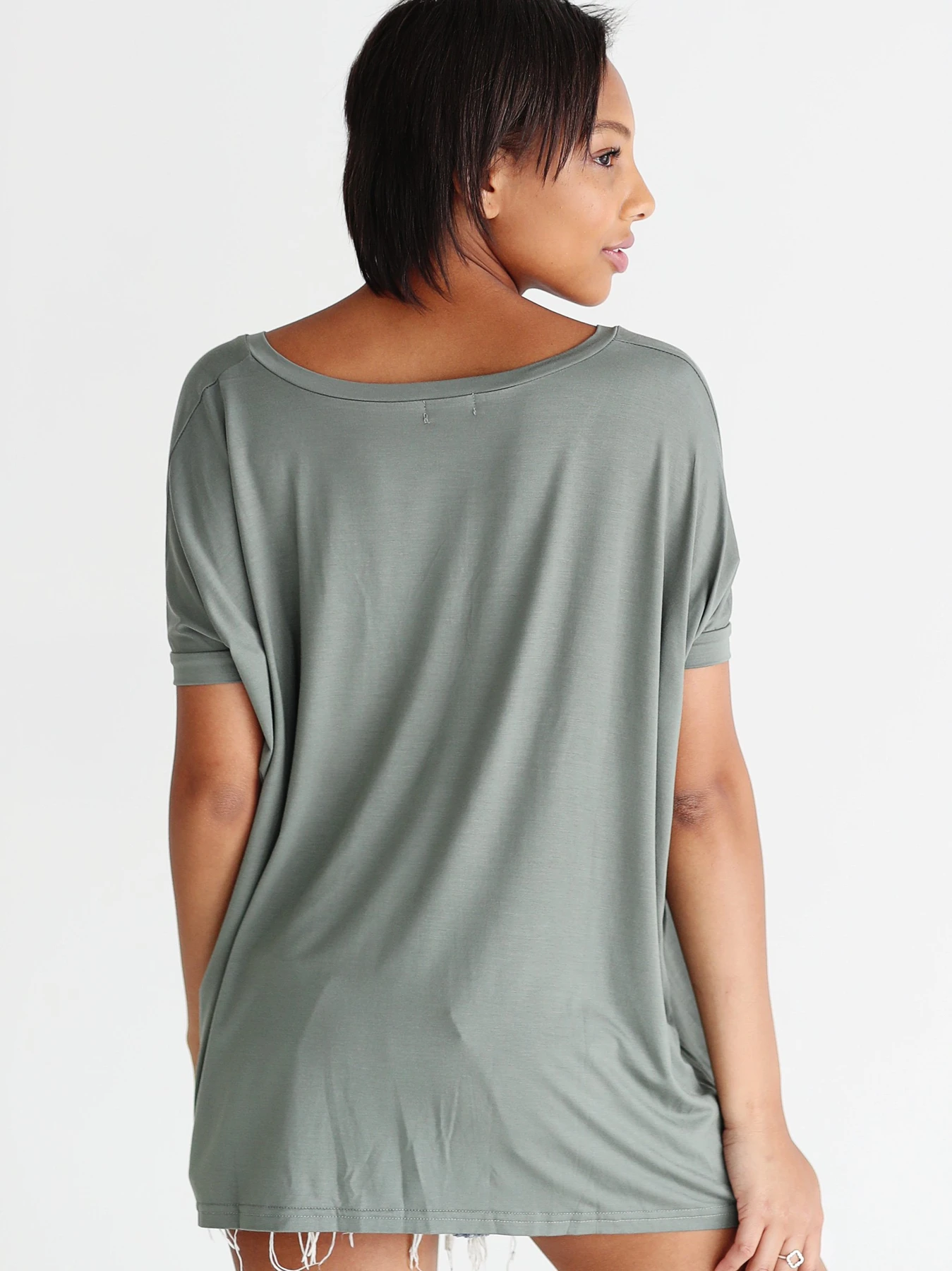 Light Olive V-neck Short Sleeve Top