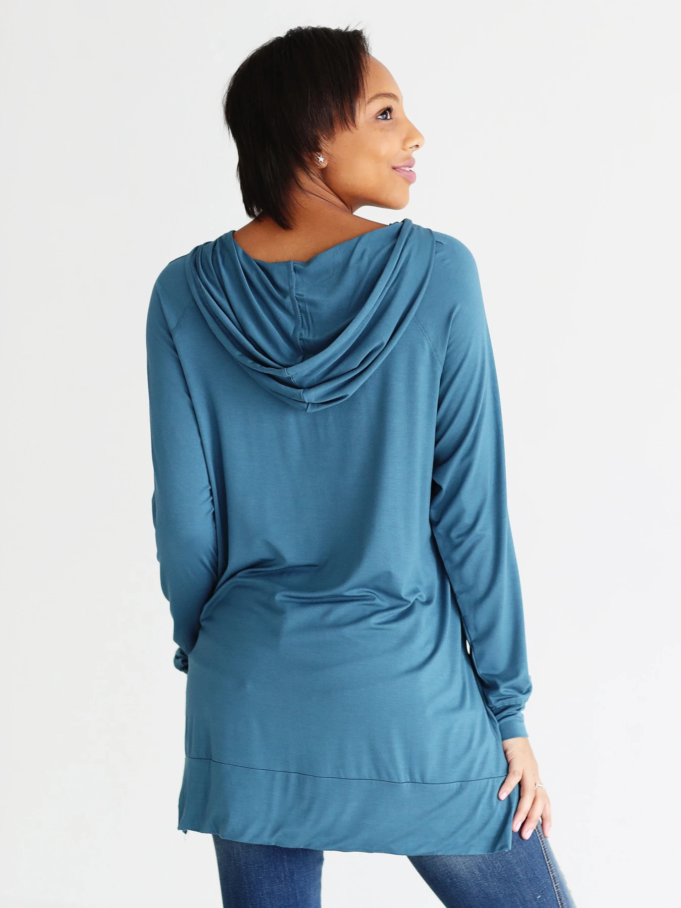 Midnight Teal Dlmn Lightweight Side-slit Hoodie Sweatshirt