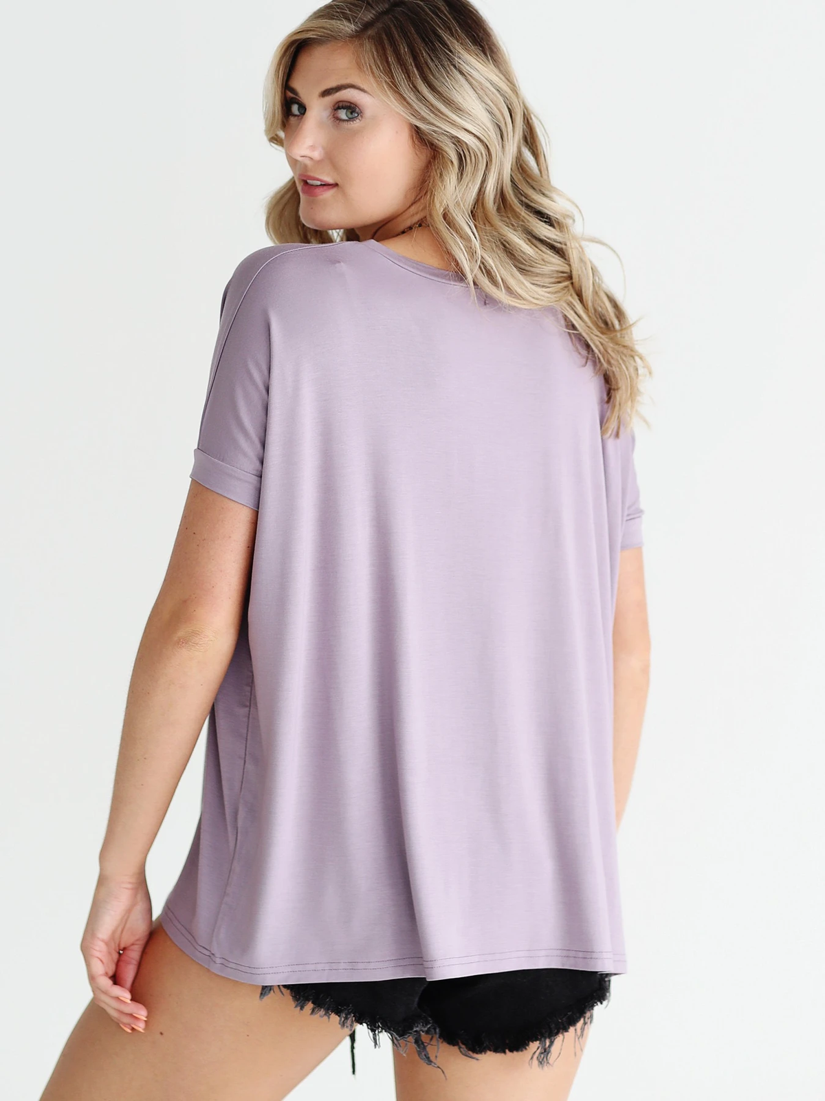 Light Purple V-neck Short Sleeve Top