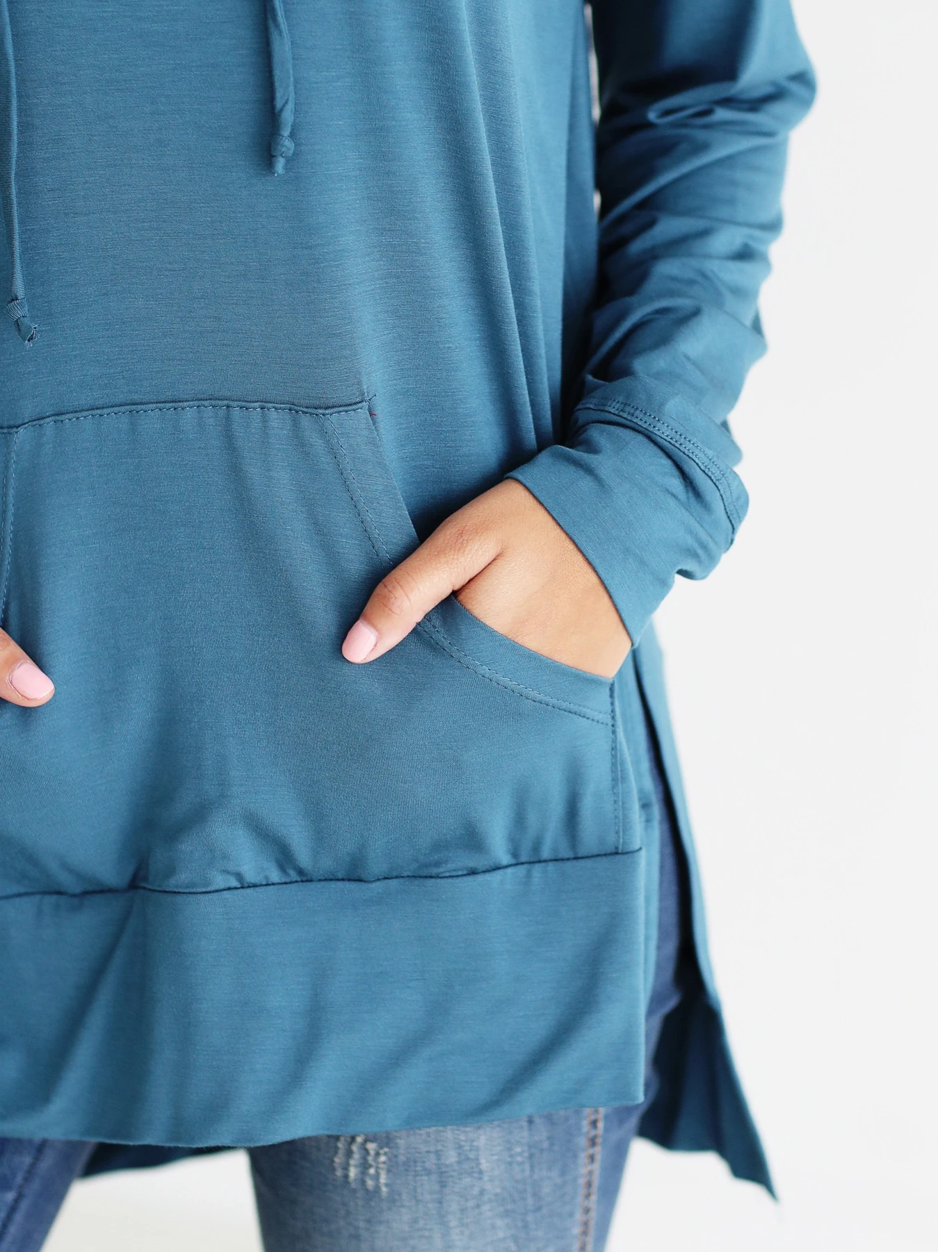 Midnight Teal Dlmn Lightweight Side-slit Hoodie Sweatshirt