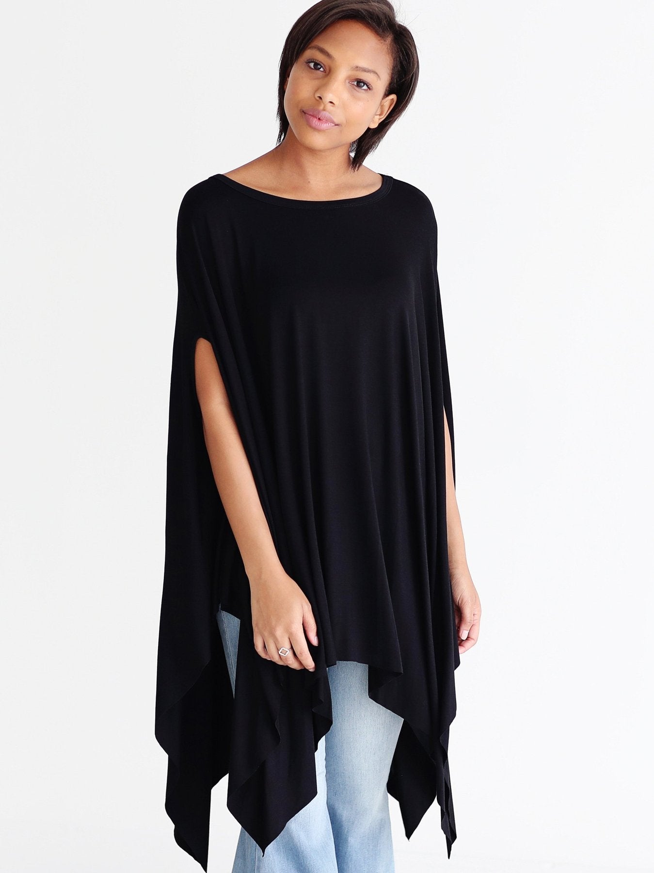 Black Dlmn Handkerchief Poncho Top
