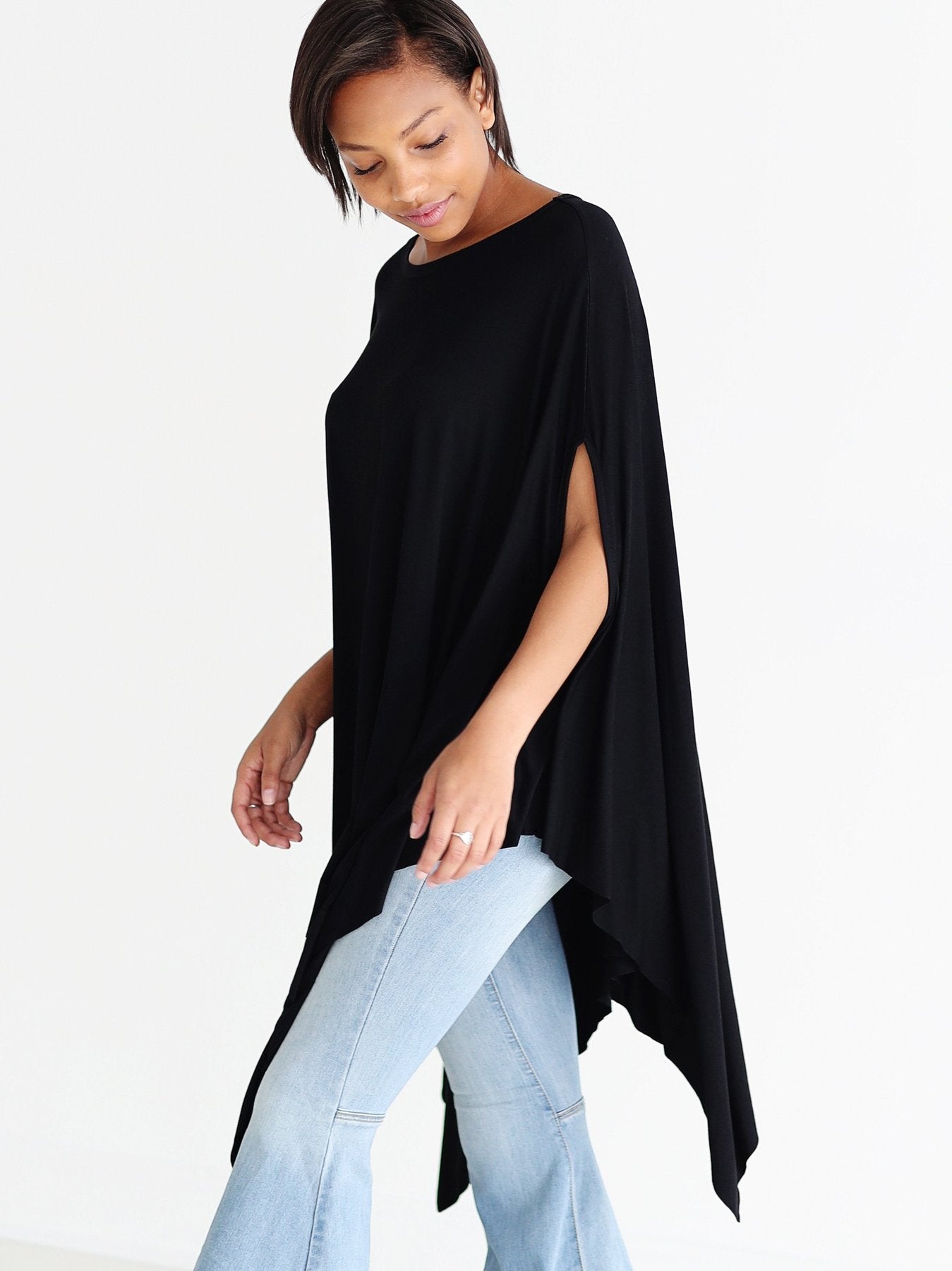 Black Dlmn Handkerchief Poncho Top