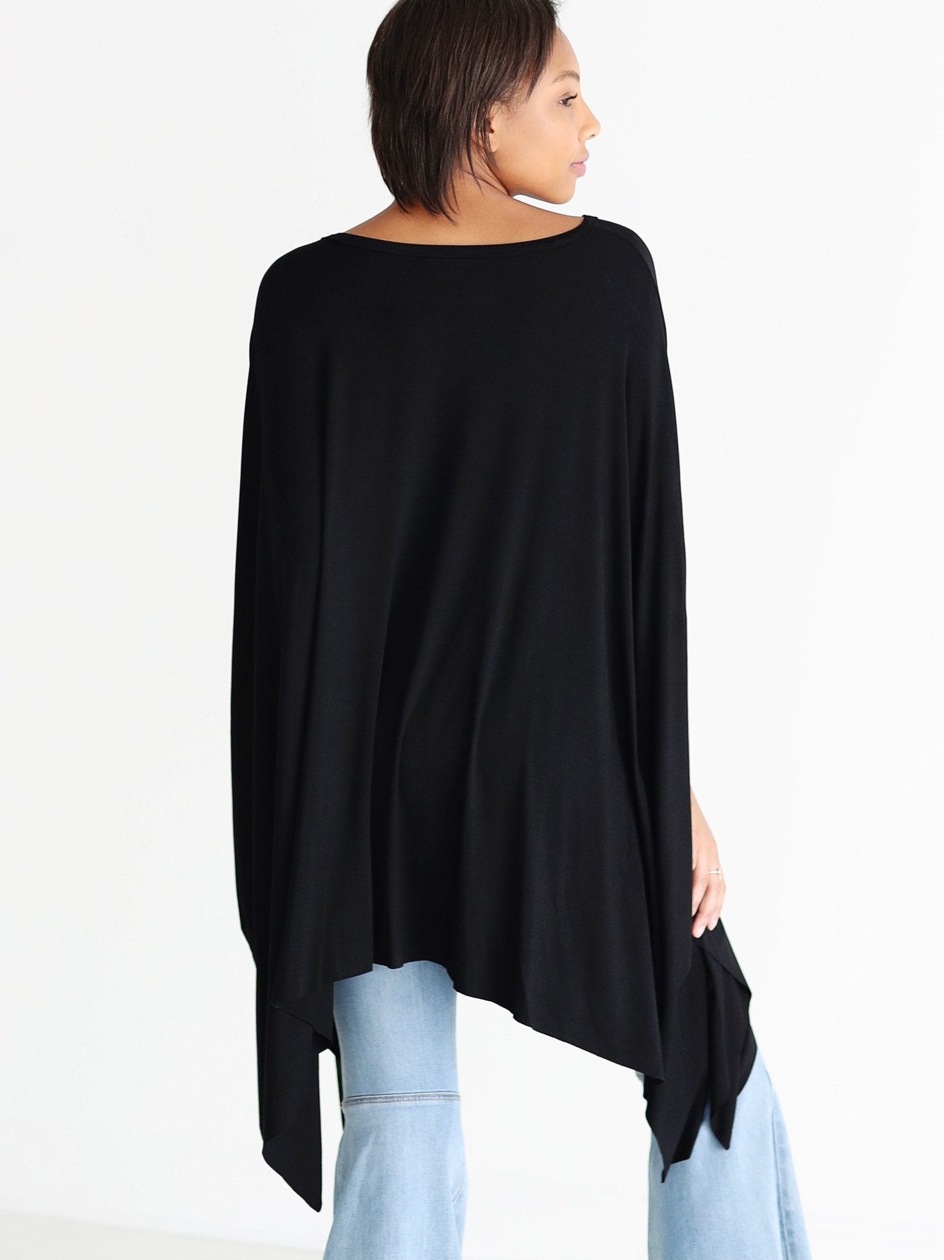 Black Dlmn Handkerchief Poncho Top
