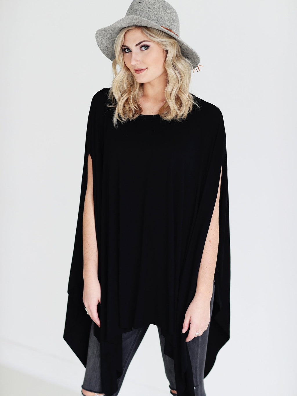 Black Dlmn Handkerchief Poncho Top