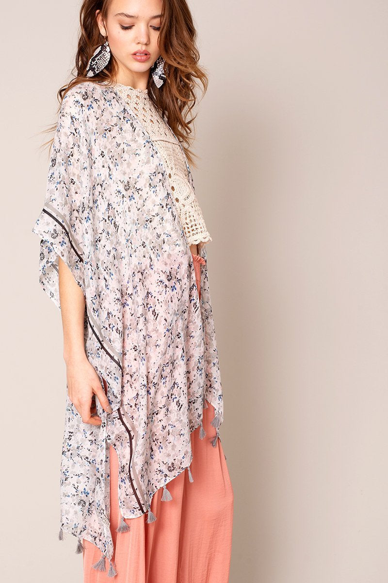 Multi Color Print Tassels Kimono