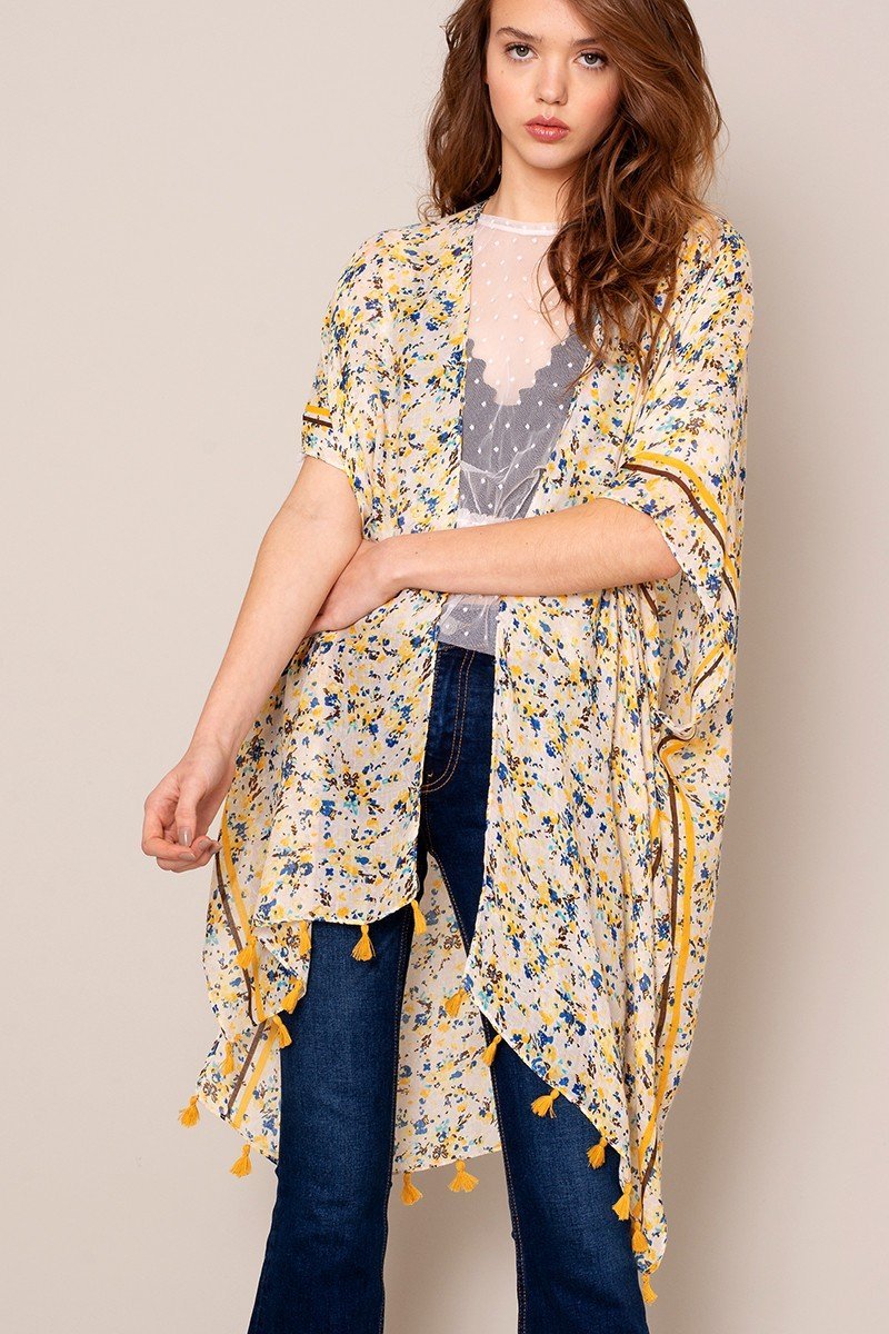 Multi Color Print Tassels Kimono