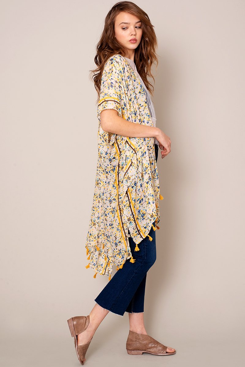 Multi Color Print Tassels Kimono