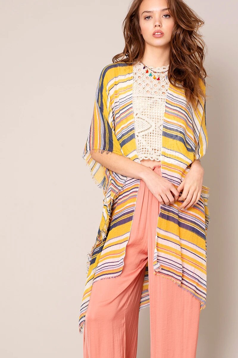 Multi Color Striped Kimono