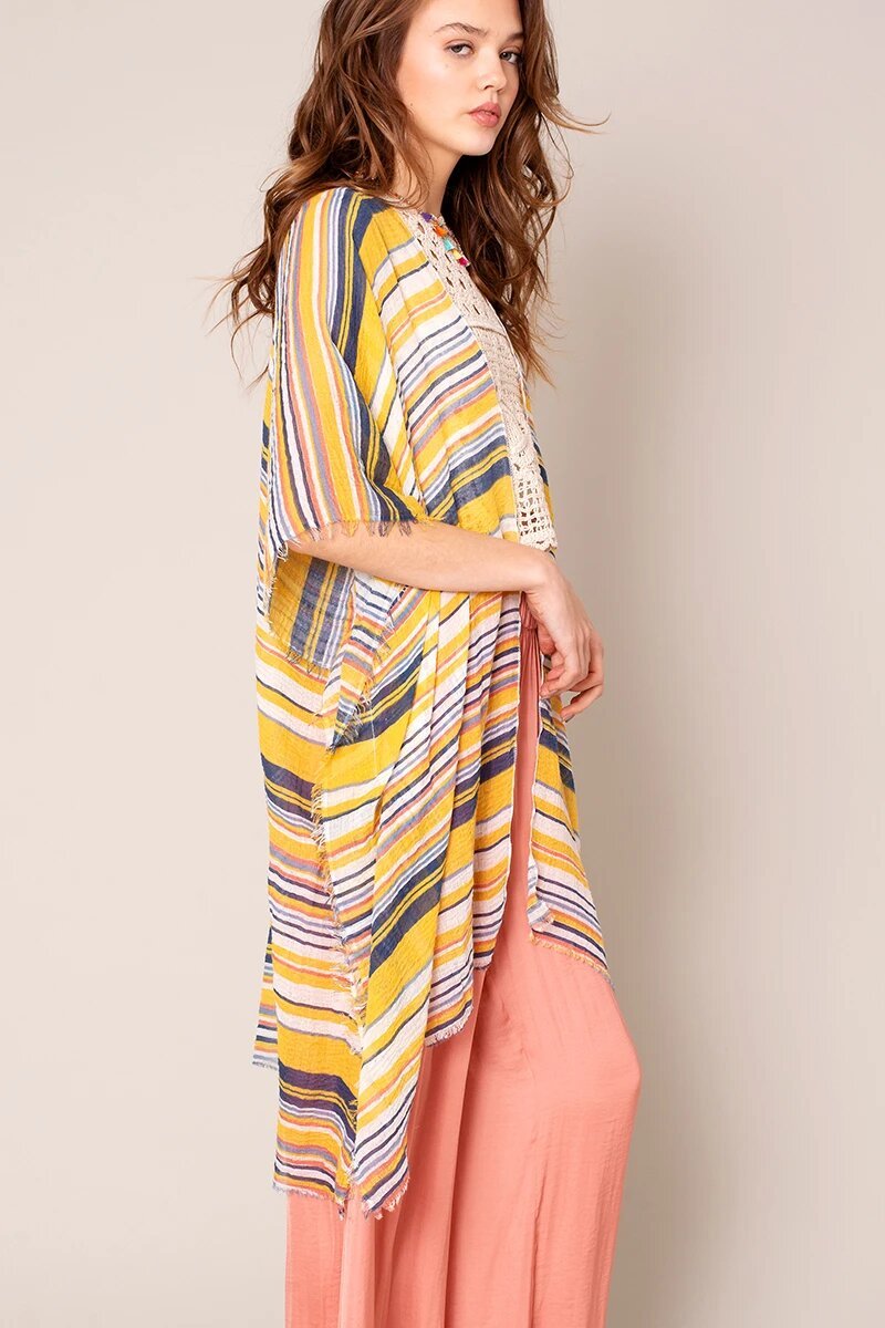 Multi Color Striped Kimono