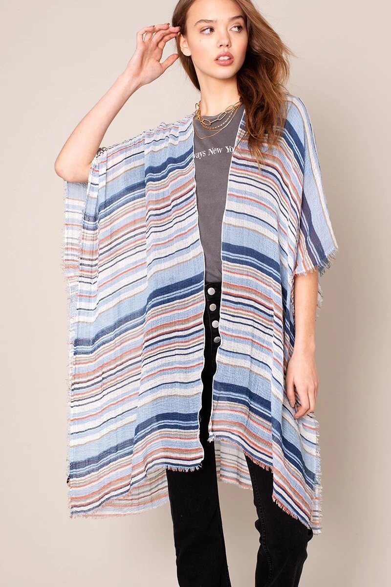Multi Color Striped Kimono