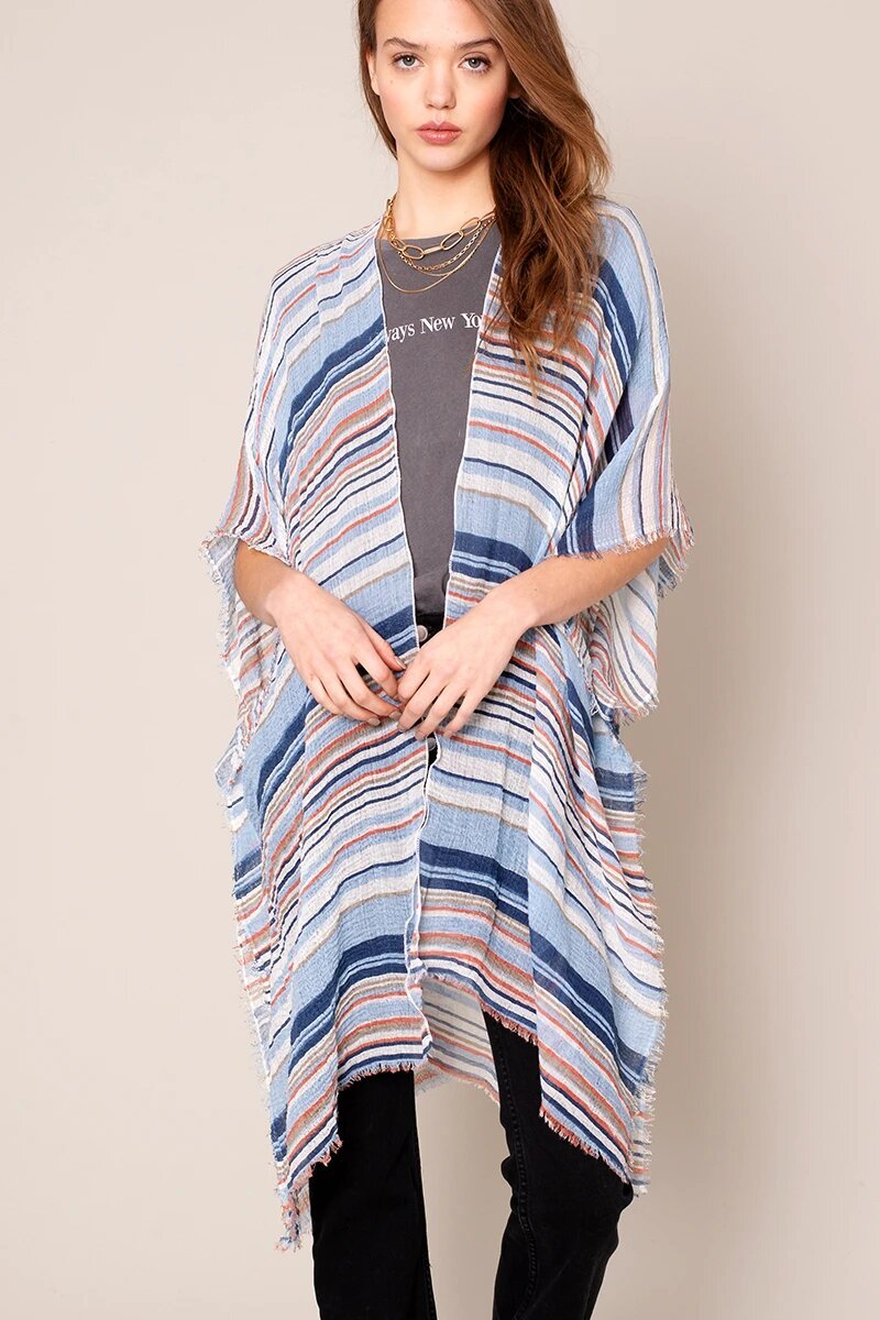 Multi Color Striped Kimono