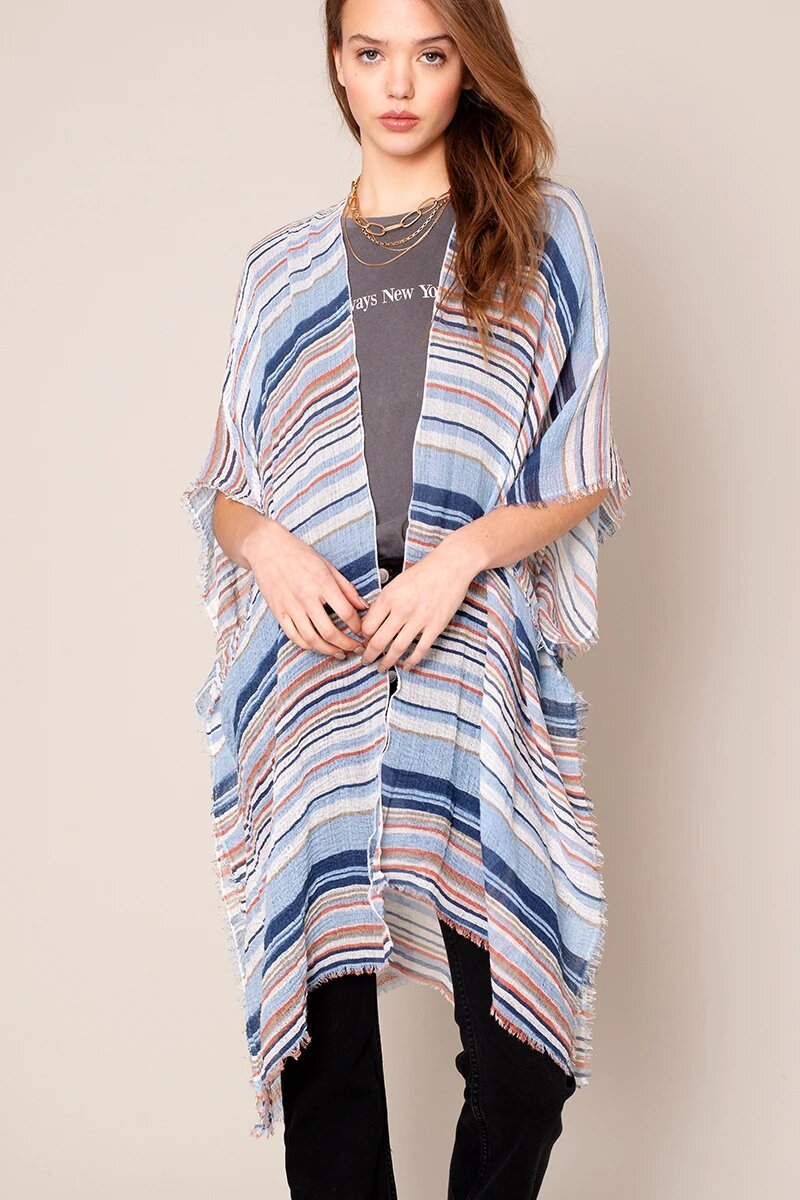 Multi Color Striped Kimono