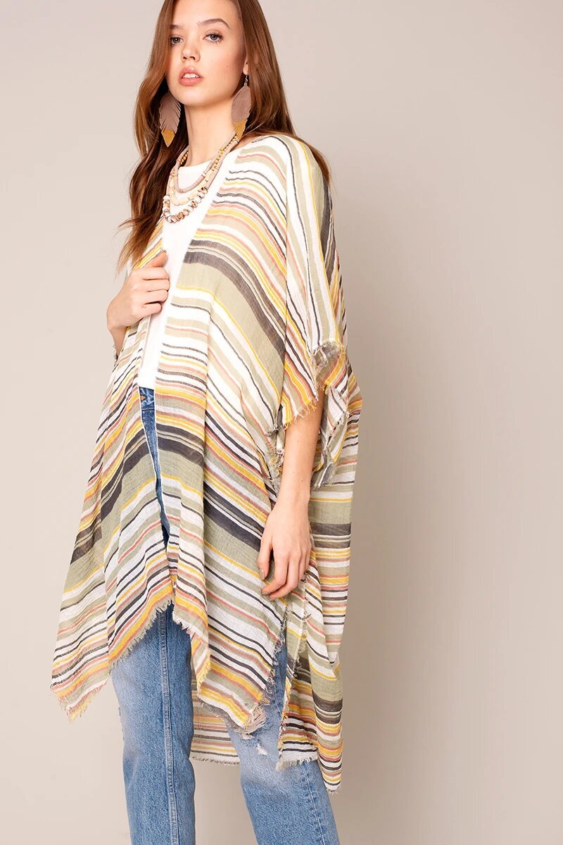 Multi Color Striped Kimono