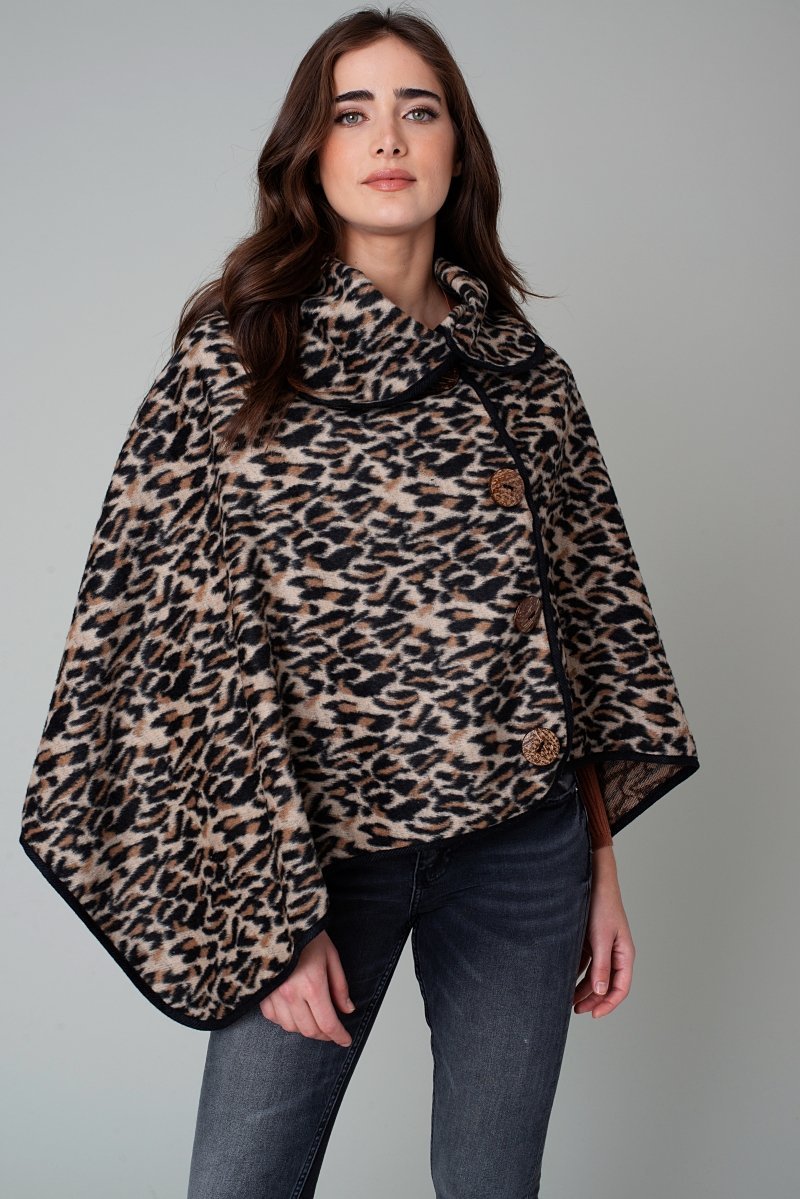 Leopard Button Deco Poncho
