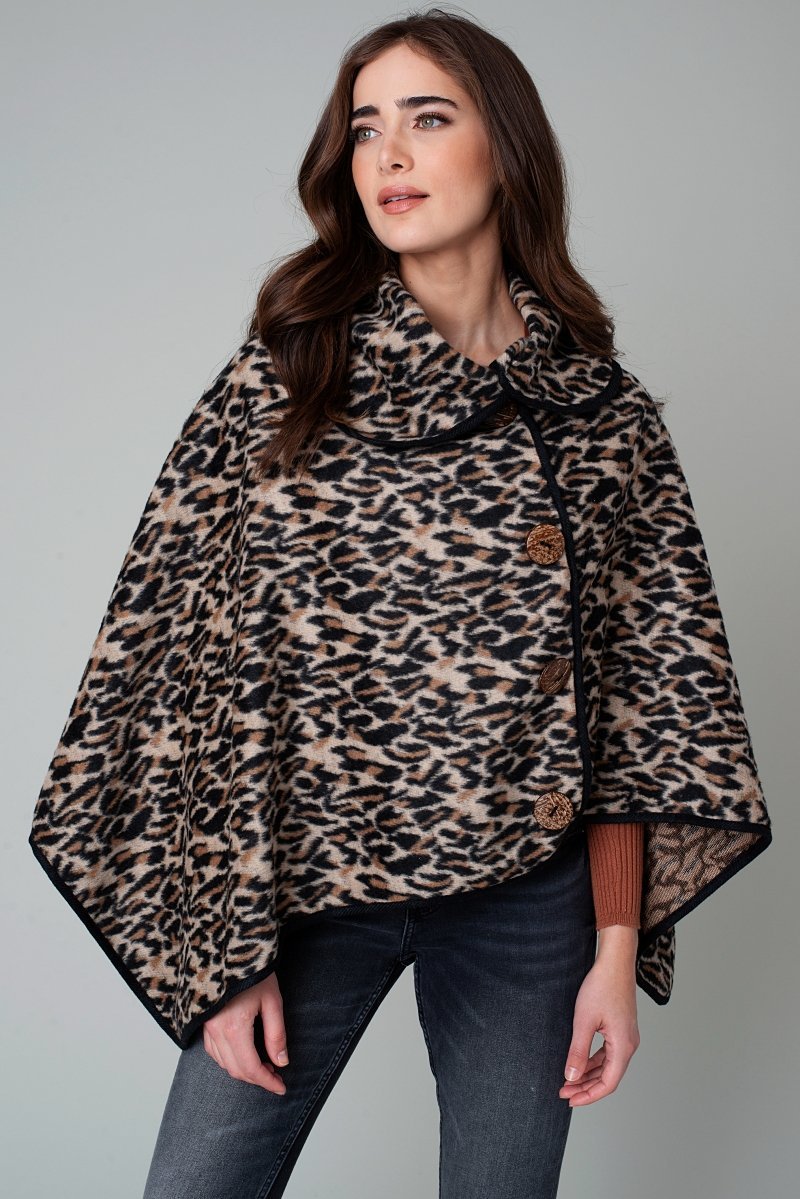 Leopard Button Deco Poncho