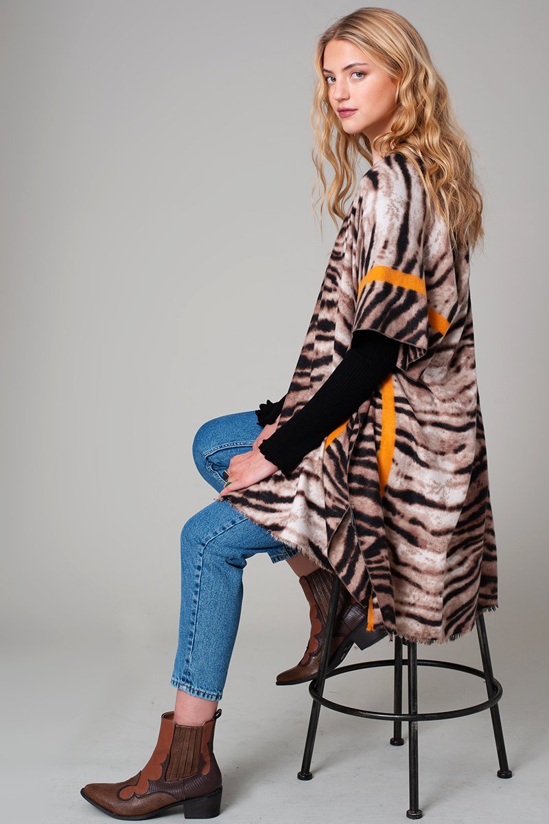 Tiger Print Stripe Border Cozy Kimono
