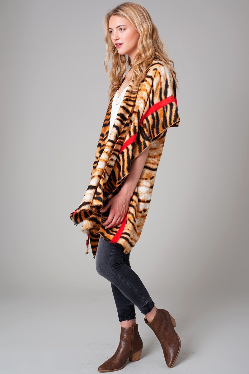 Tiger Print Stripe Border Cozy Kimono