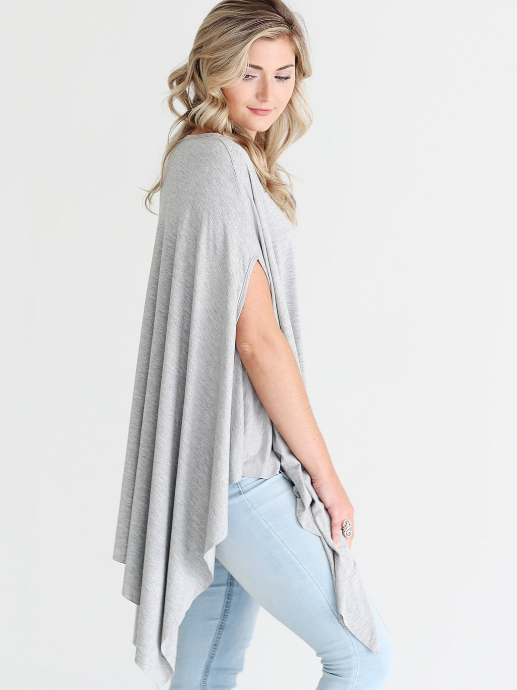 Heather Gray Dlmn Handkerchief Poncho Top