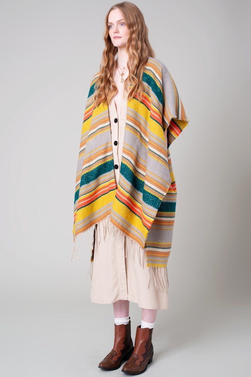 Ethnic Striped Fringed Kimono