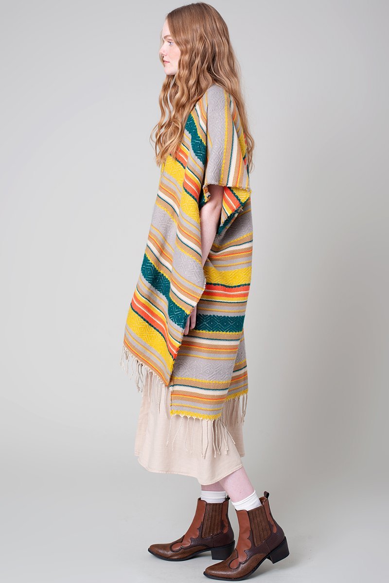 Ethnic Striped Fringed Kimono