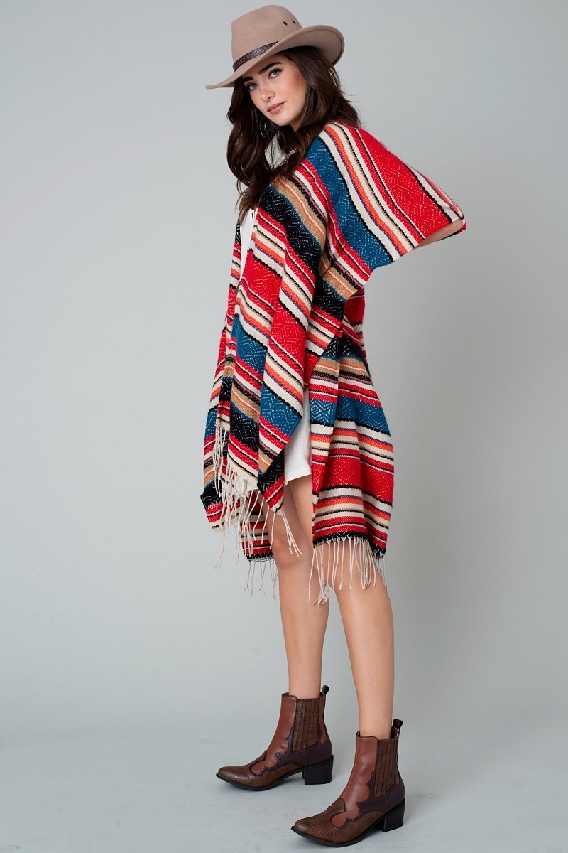 Ethnic Striped Fringed Kimono