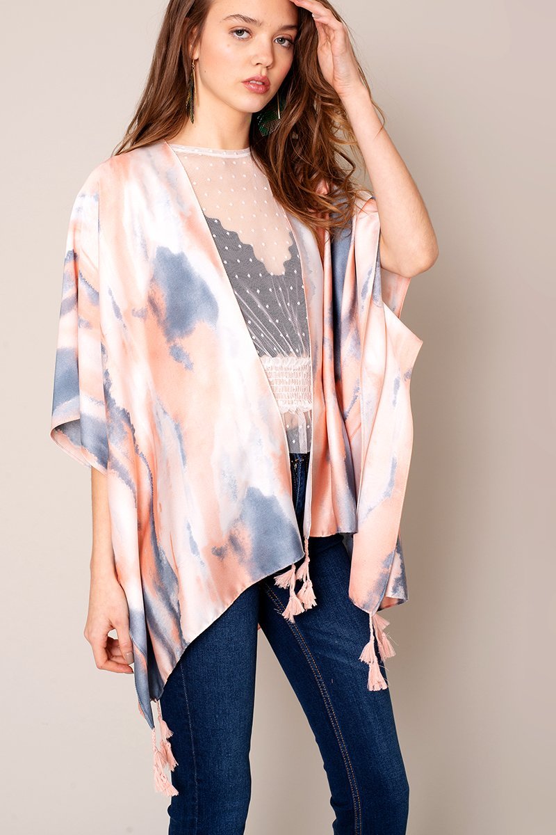 Tie Dye Print Tassels Kimono