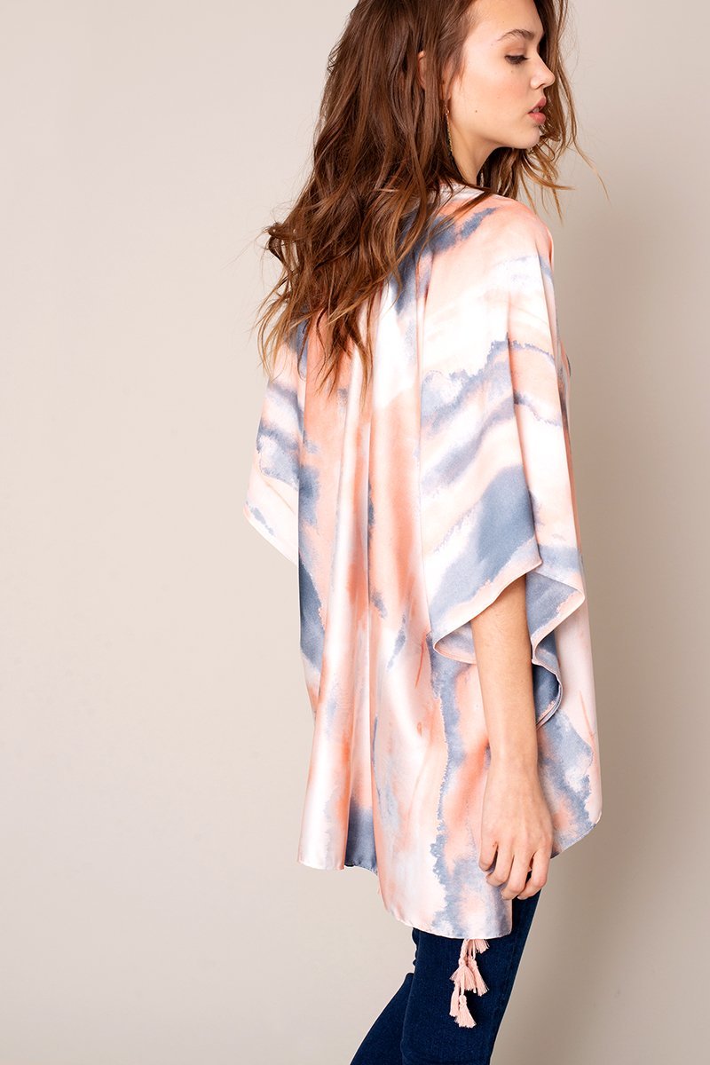 Tie Dye Print Tassels Kimono