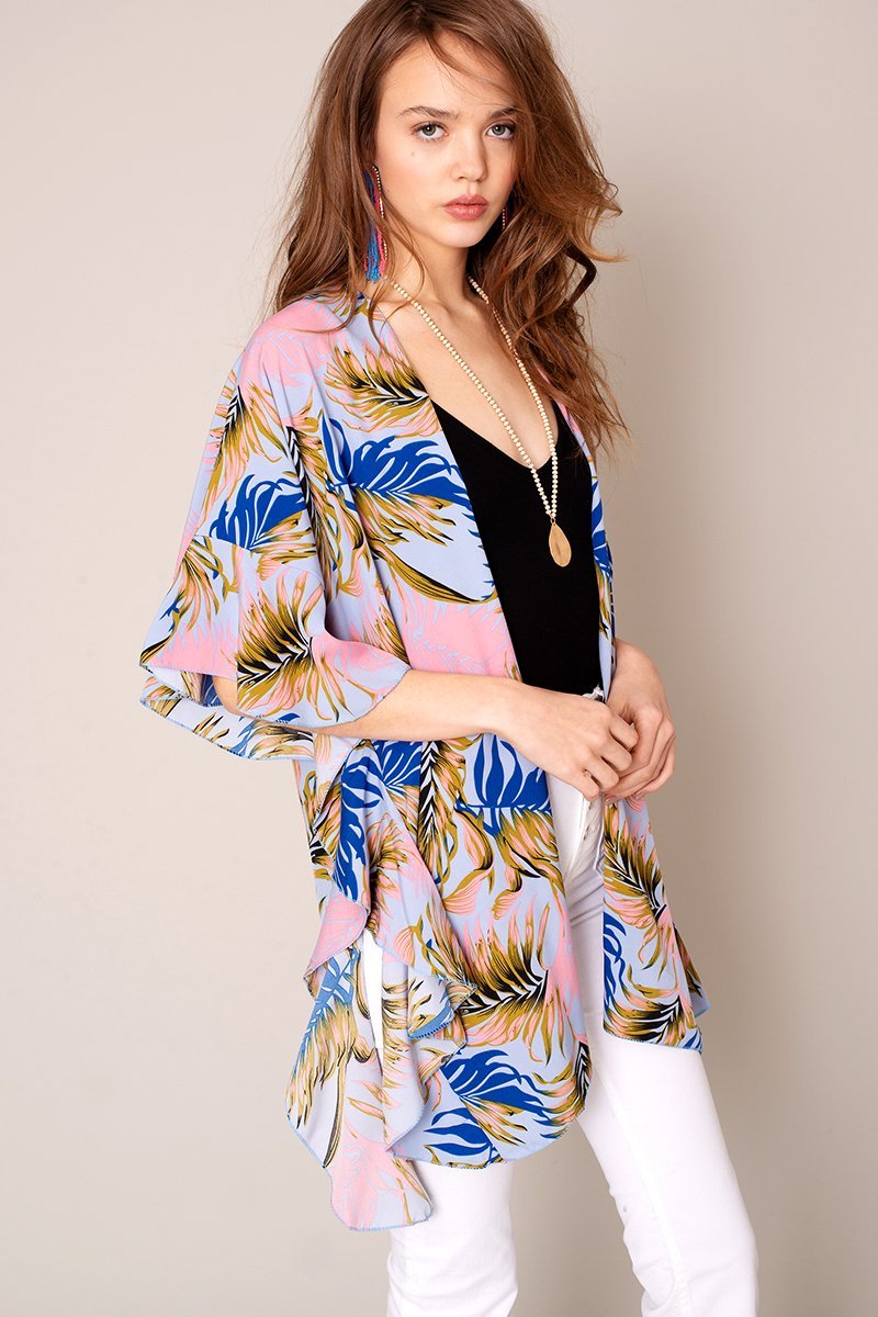 Tropical Leaf Print Kimono