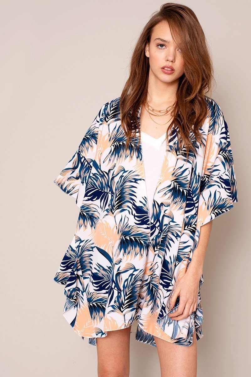 Tropical Leaf Print Kimono
