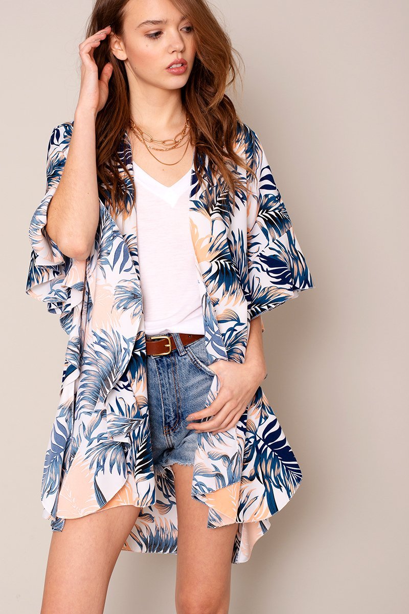Tropical Leaf Print Kimono
