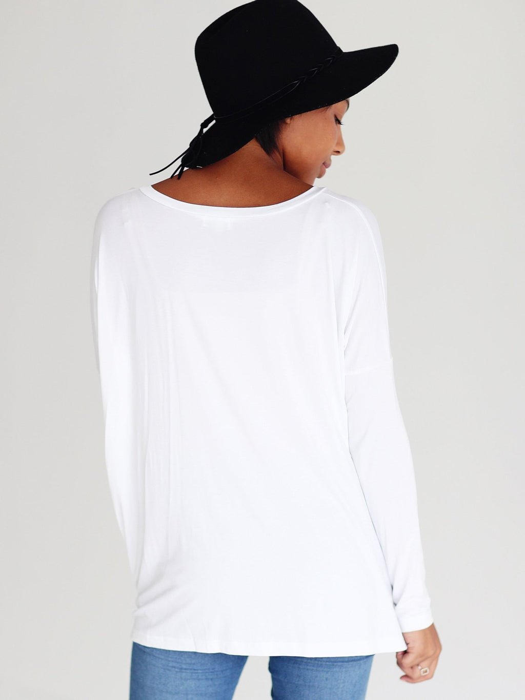 White V-neck Long Sleeve Top