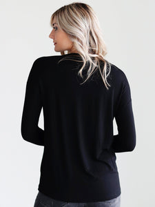 Black Dlmn Long Sleeve Strappy Neck Top